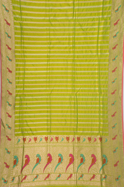 Banarasi Silk Vertical Lines Green Saree
