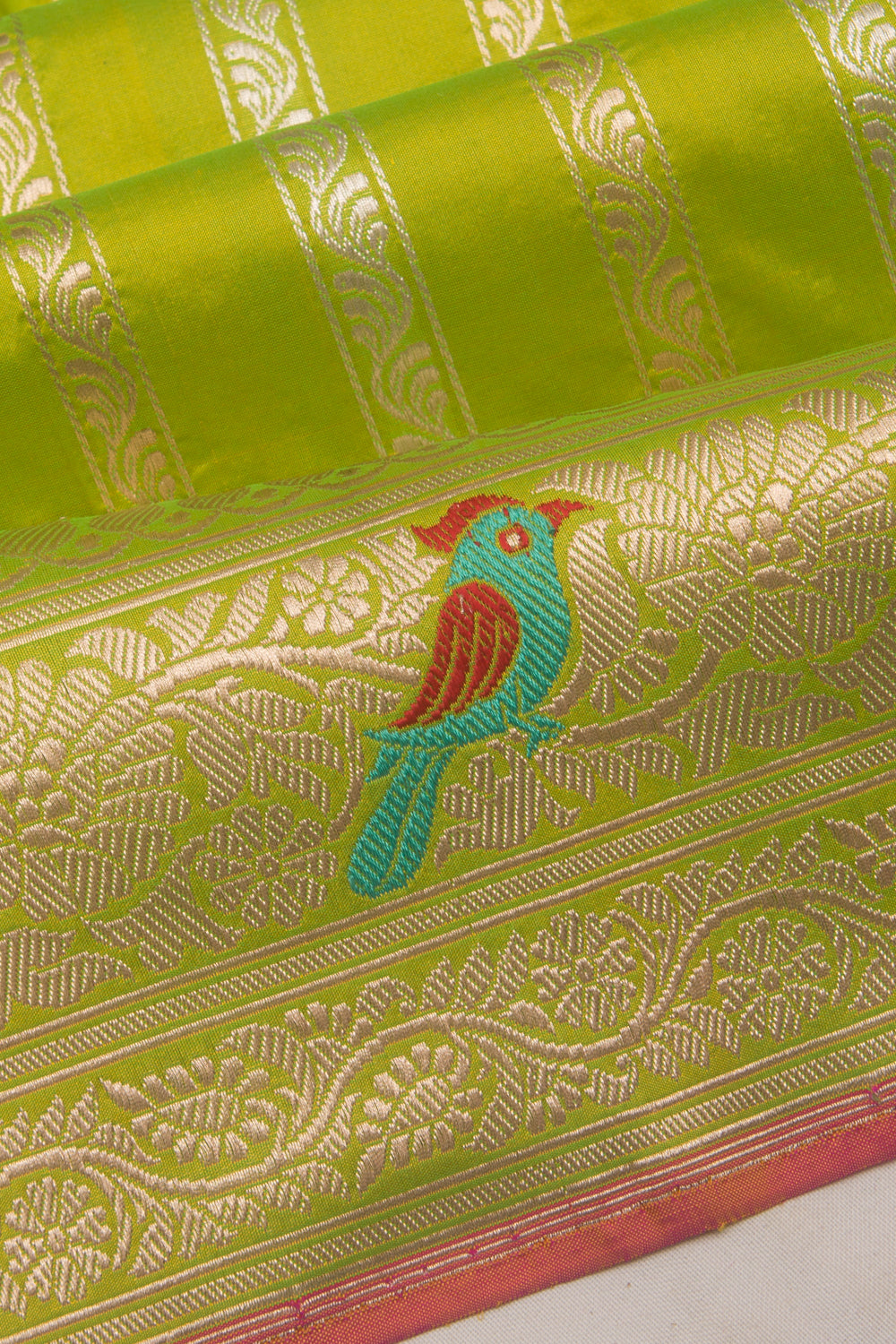 Banarasi Silk Vertical Lines Green Saree