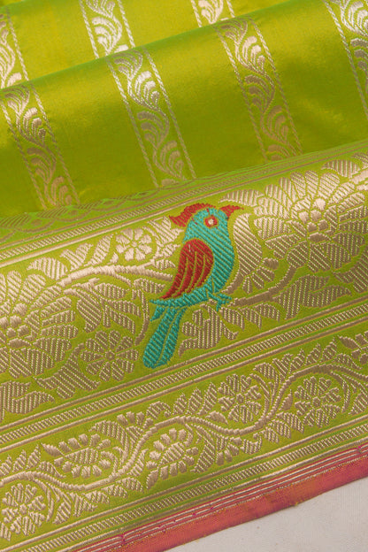 Banarasi Silk Vertical Lines Green Saree