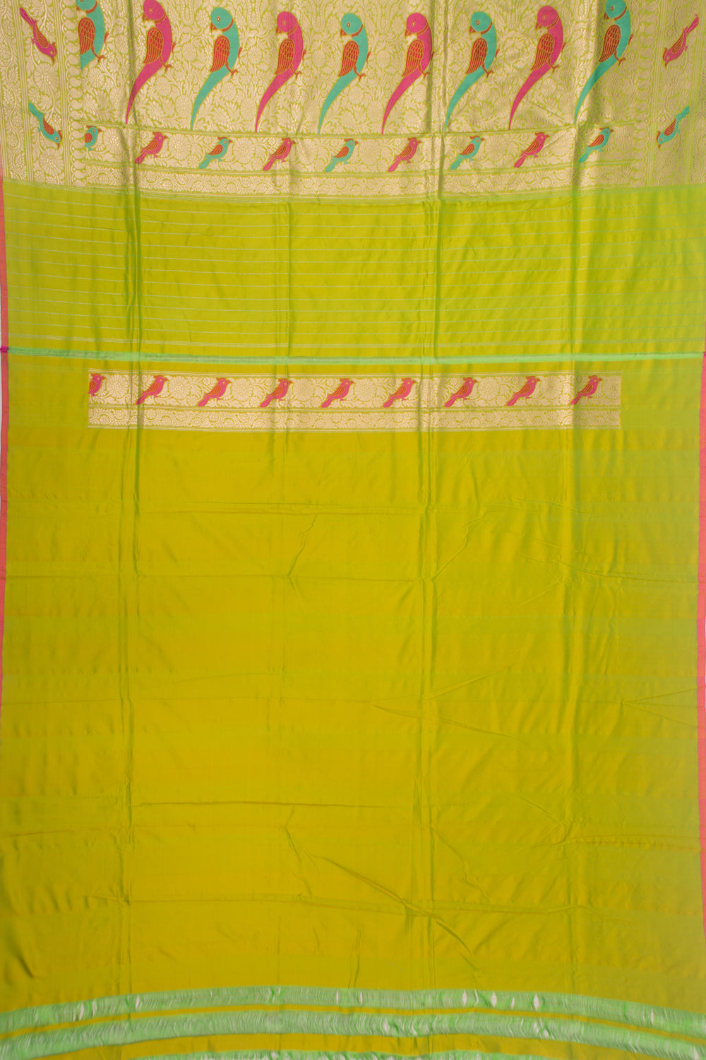 Banarasi Silk Vertical Lines Green Saree