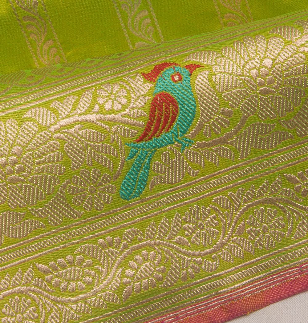 Banarasi Silk Vertical Lines Green Saree