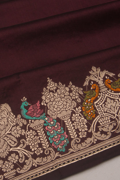 Banarasi Silk Plain Brown Saree