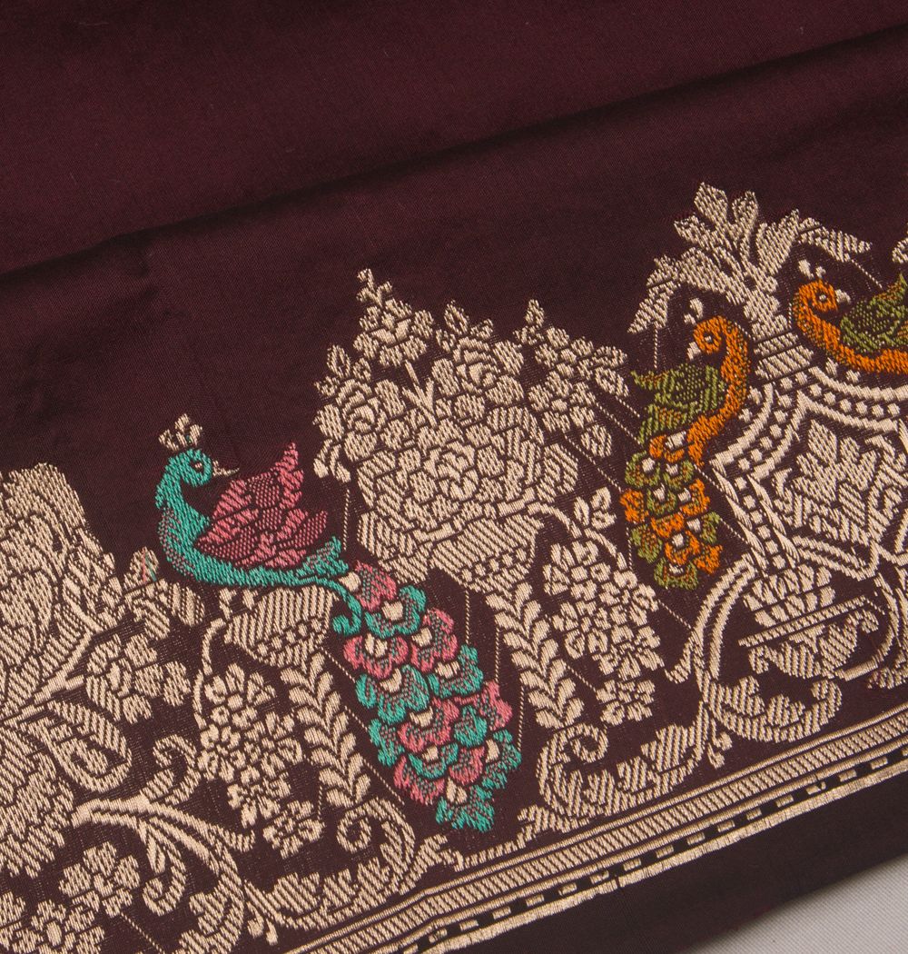 Banarasi Silk Plain Brown Saree