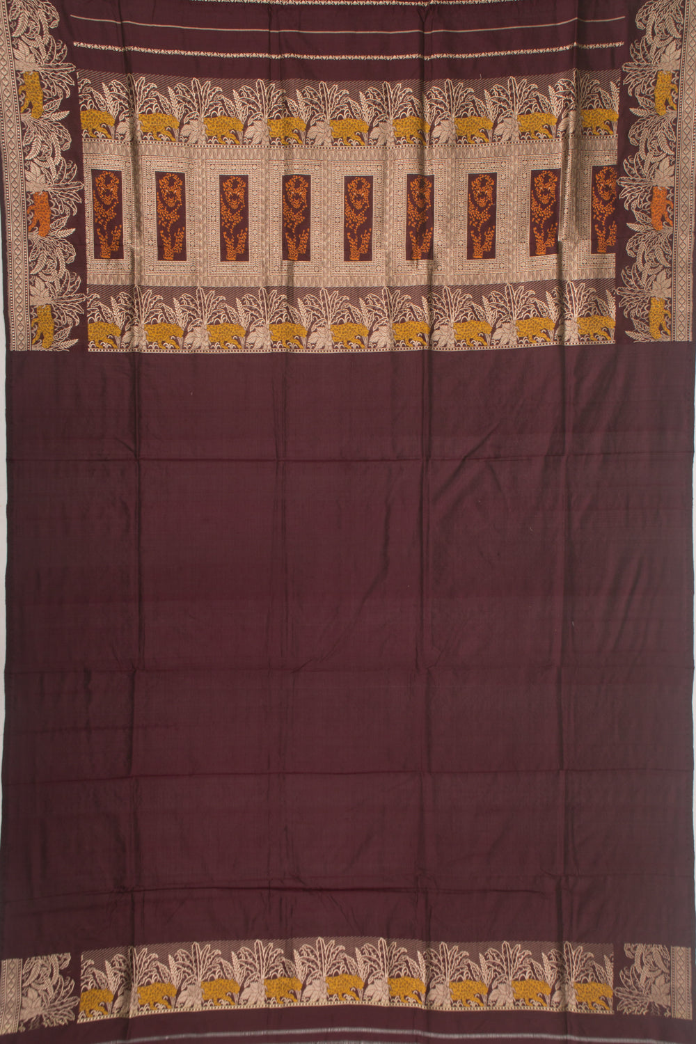 Banarasi Silk Vertical Lines And Butta Brown Saree