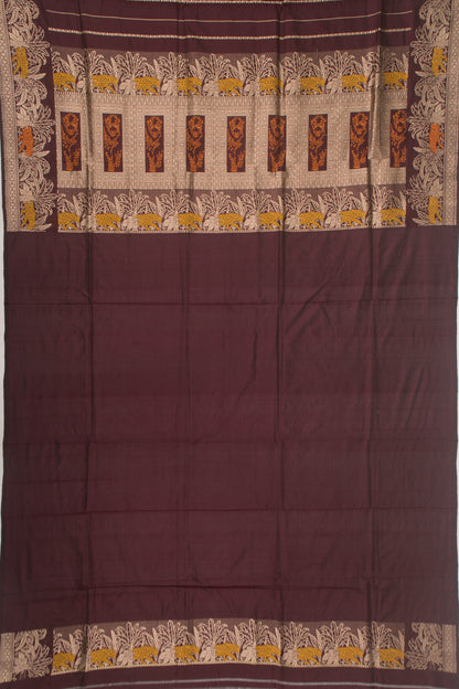 Banarasi Silk Vertical Lines And Butta Brown Saree