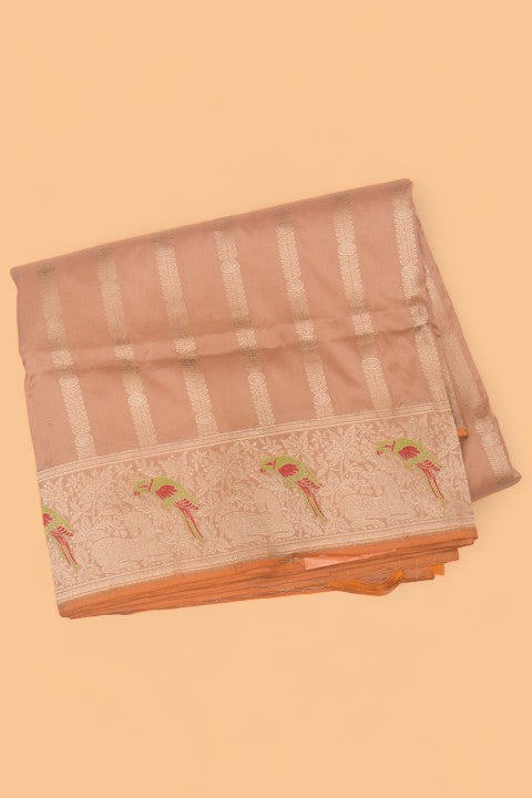 Banarasi Silk Vertical Lines Cream Saree