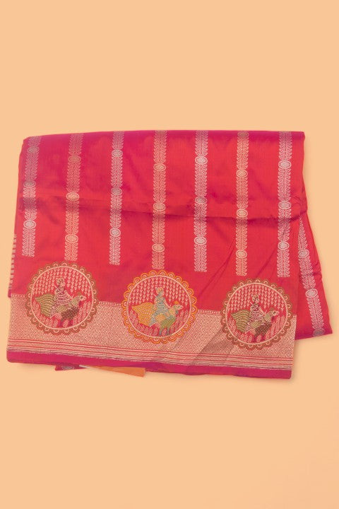 Banarasi Silk Vertical Lines Pink Saree