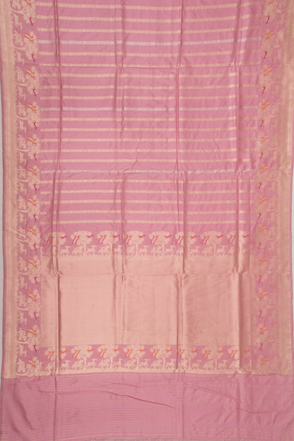 Banarasi Silk Vertical Lines Baby Pink Saree