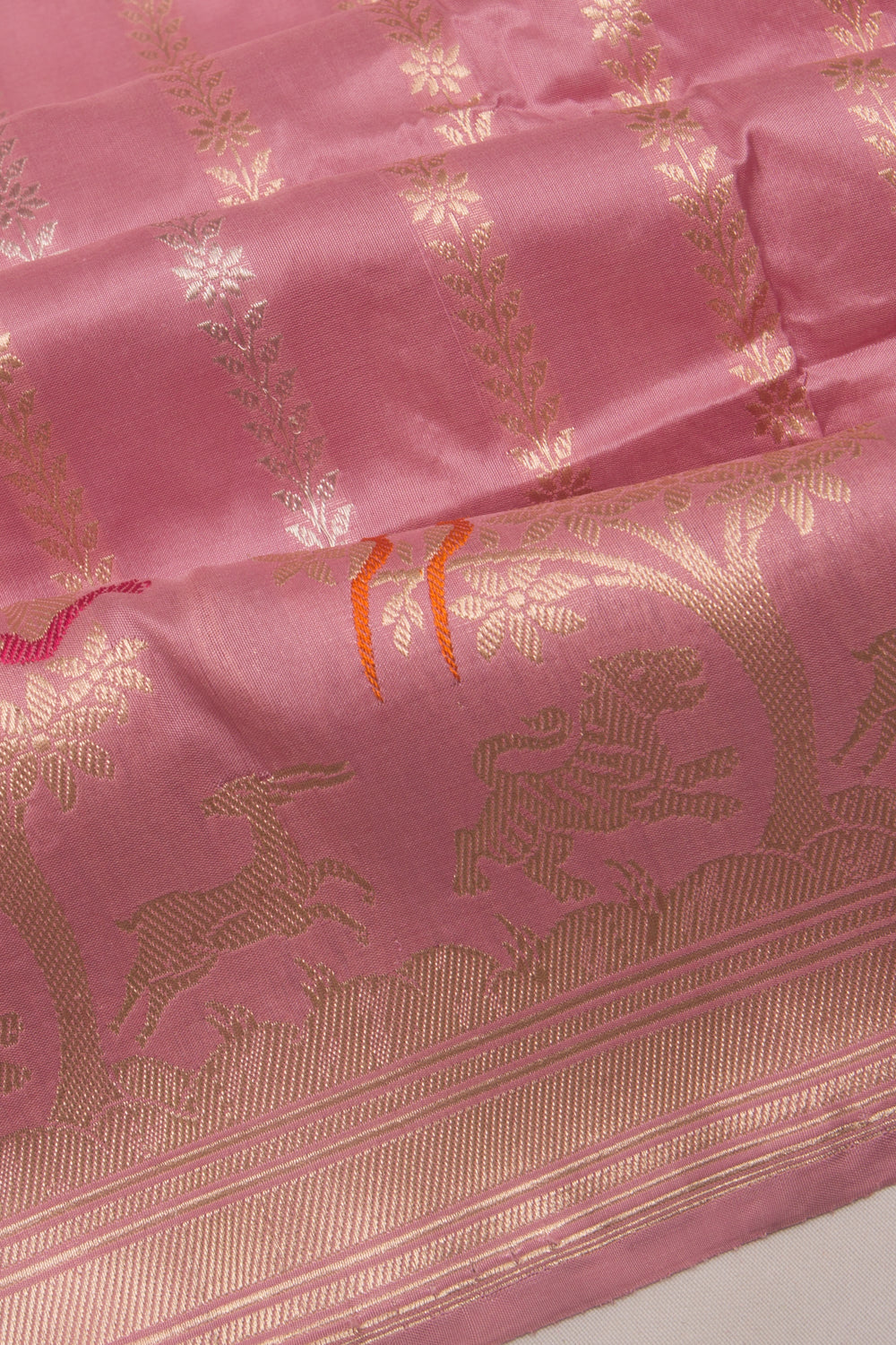 Banarasi Silk Vertical Lines Baby Pink Saree