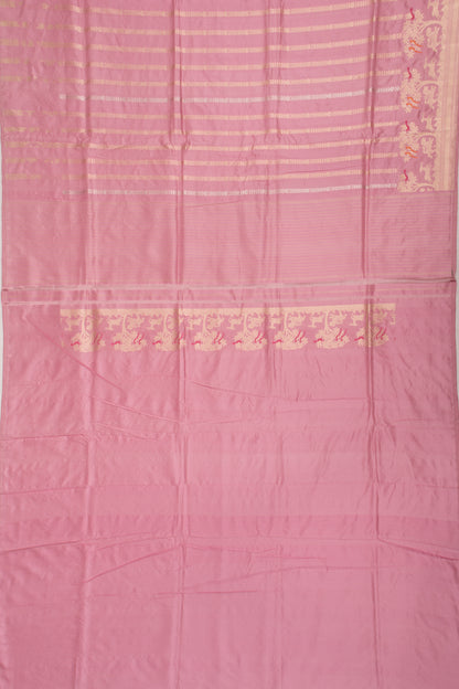Banarasi Silk Vertical Lines Baby Pink Saree