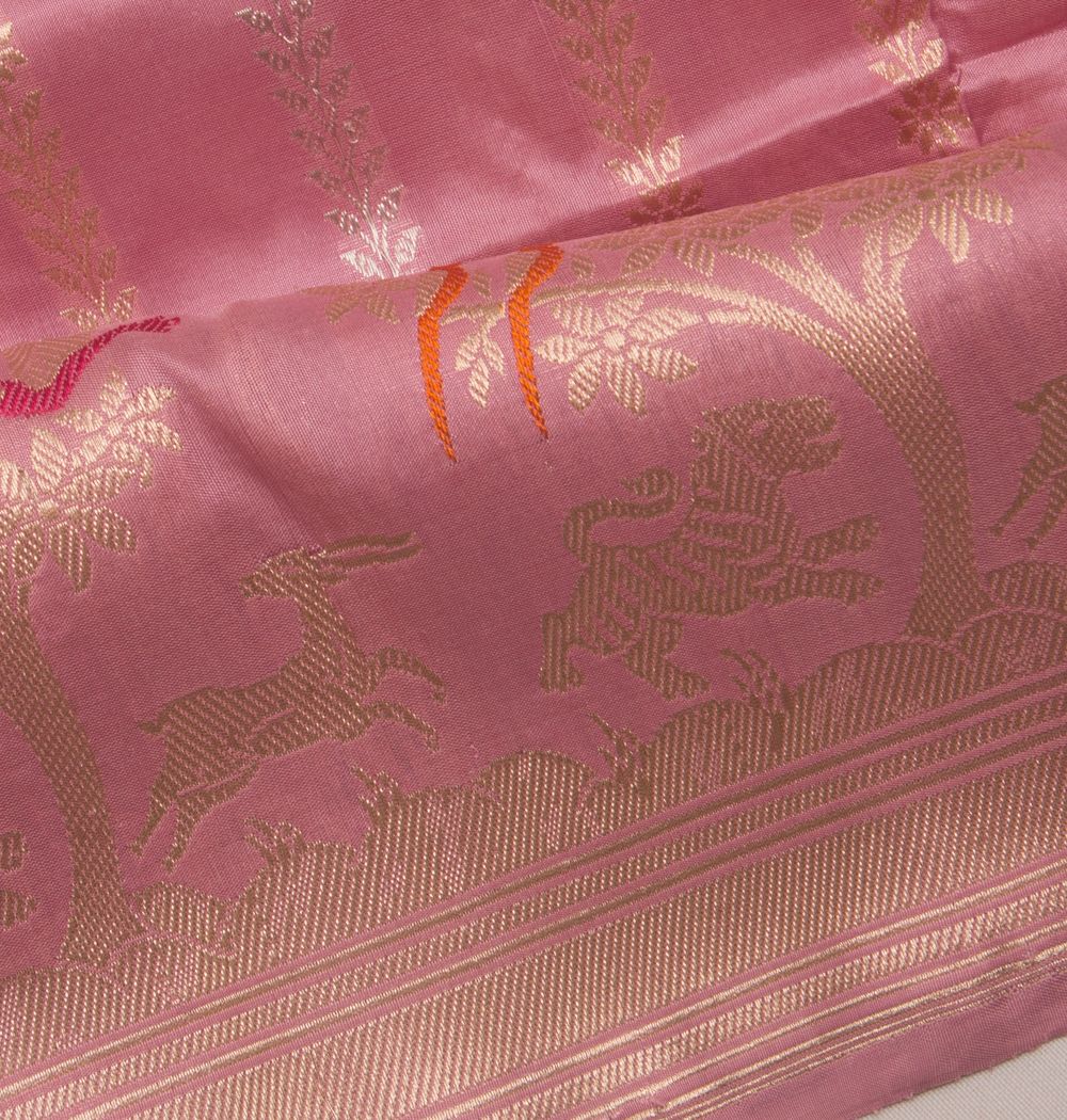 Banarasi Silk Vertical Lines Baby Pink Saree