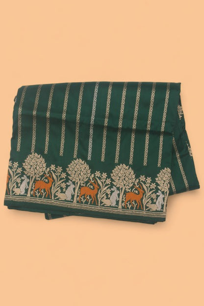 Banarasi Silk vertical Lines Dark Green Saree