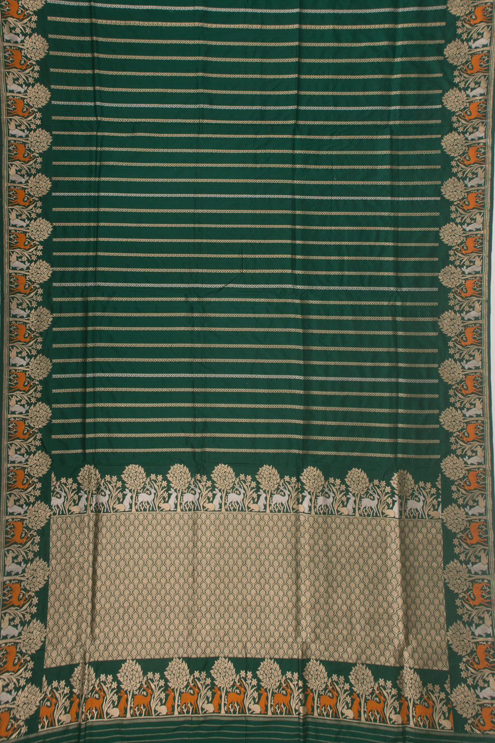 Banarasi Silk vertical Lines Dark Green Saree
