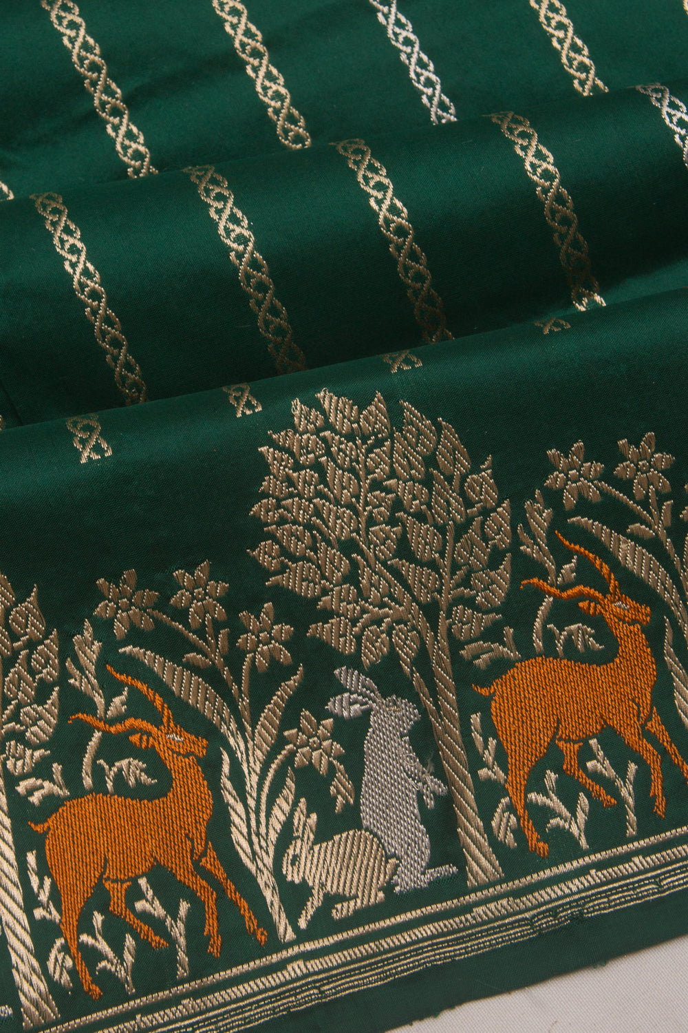 Banarasi Silk vertical Lines Dark Green Saree