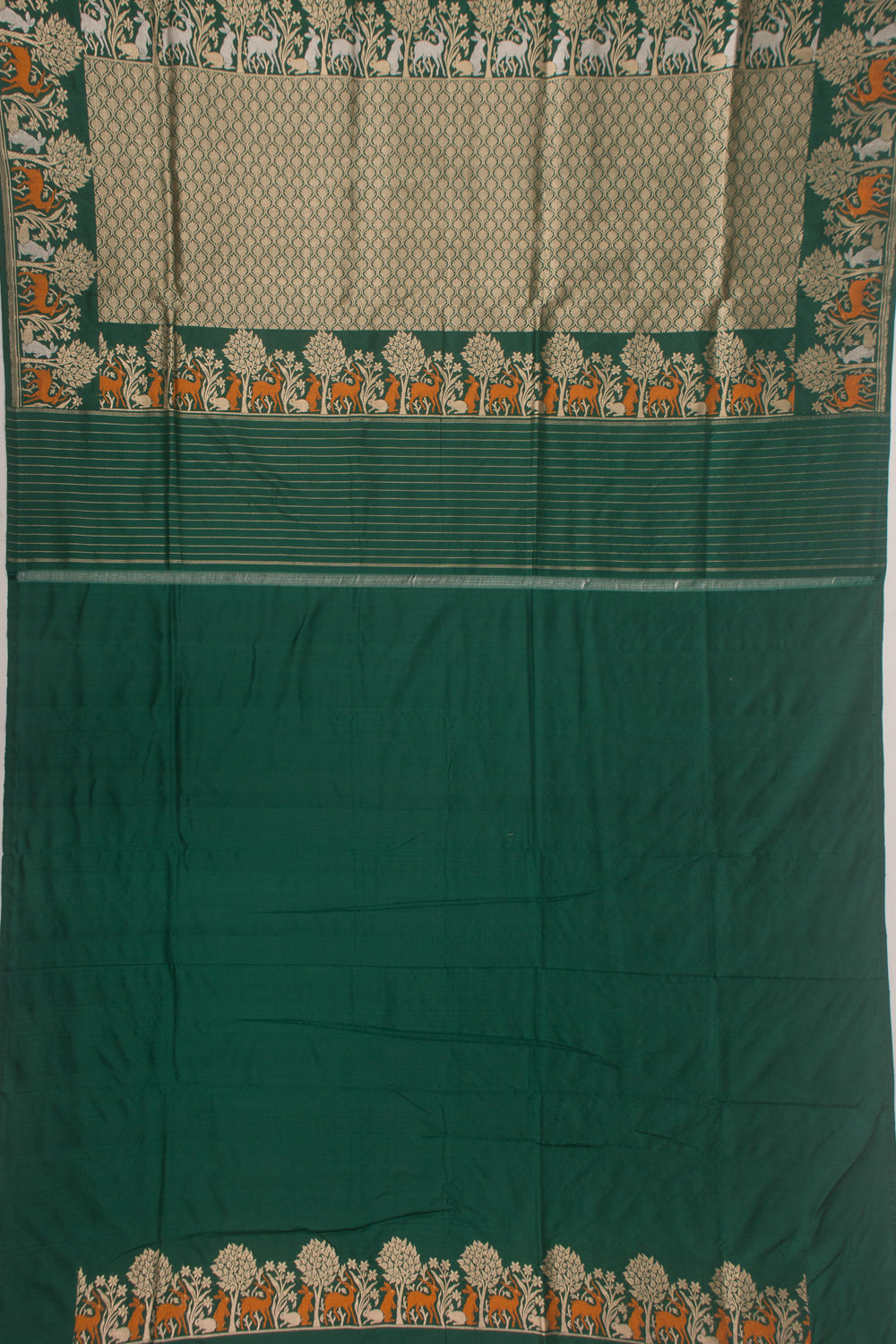 Banarasi Silk vertical Lines Dark Green Saree