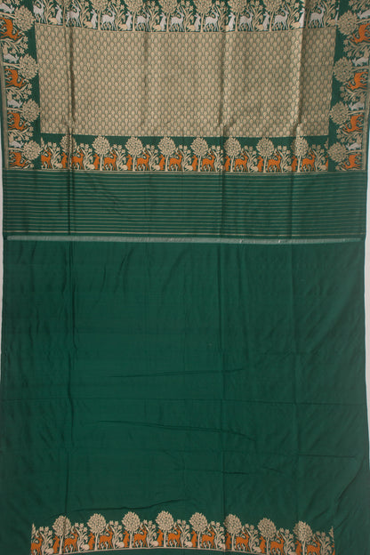 Banarasi Silk vertical Lines Dark Green Saree