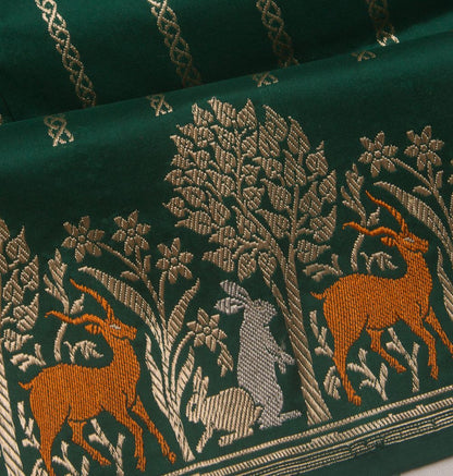 Banarasi Silk vertical Lines Dark Green Saree