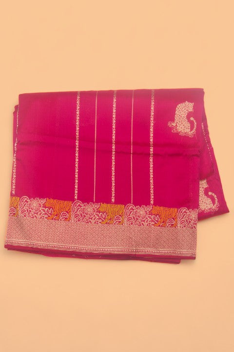 Banarasi Silk Vertical Lines And Butta Pink Saree