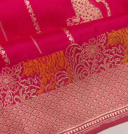 Banarasi Silk Vertical Lines And Butta Pink Saree