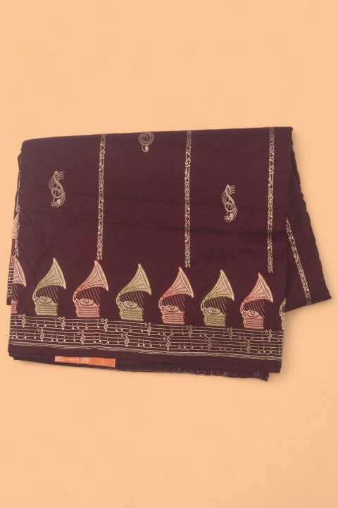 Banarasi Silk Vertical Lines And Butta Brown Saree
