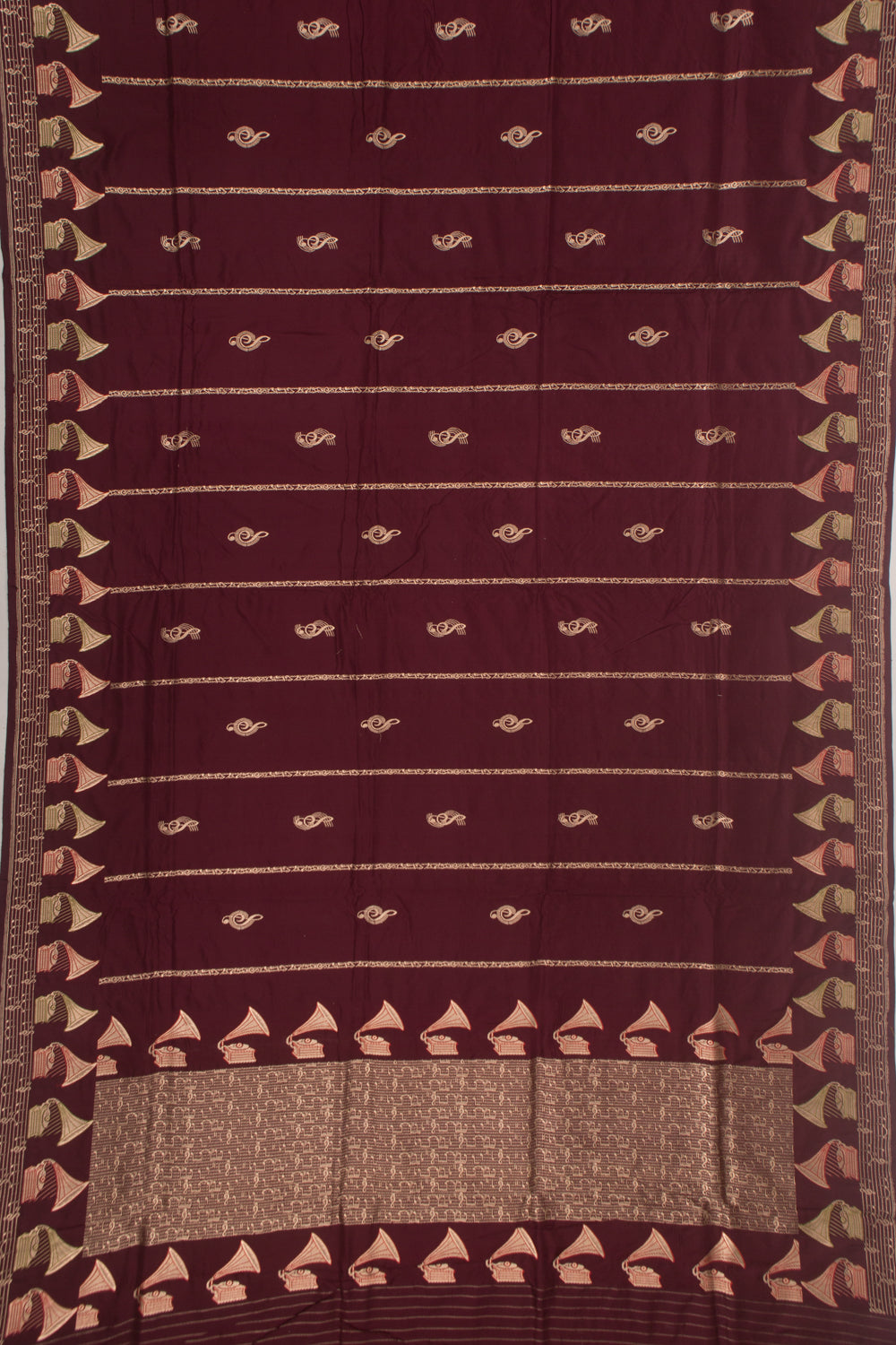 Banarasi Silk Vertical Lines And Butta Brown Saree