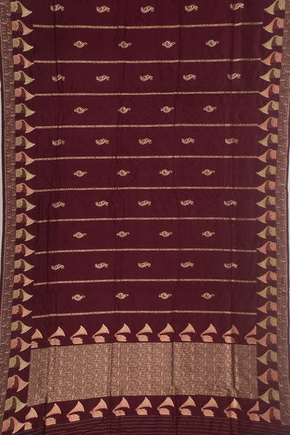 Banarasi Silk Vertical Lines And Butta Brown Saree