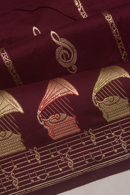 Banarasi Silk Vertical Lines And Butta Brown Saree