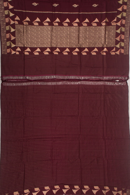 Banarasi Silk Vertical Lines And Butta Brown Saree