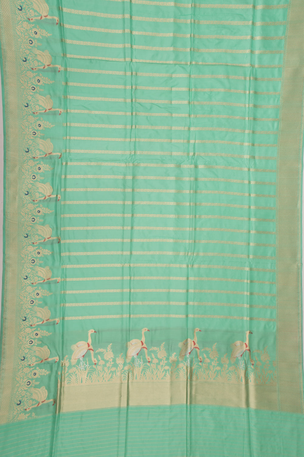 Banarasi Silk Vertical Lines Sea Green Saree