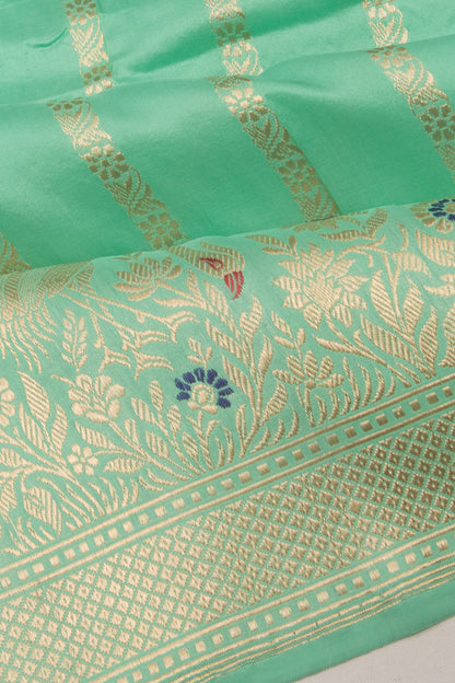 Banarasi Silk Vertical Lines Sea Green Saree