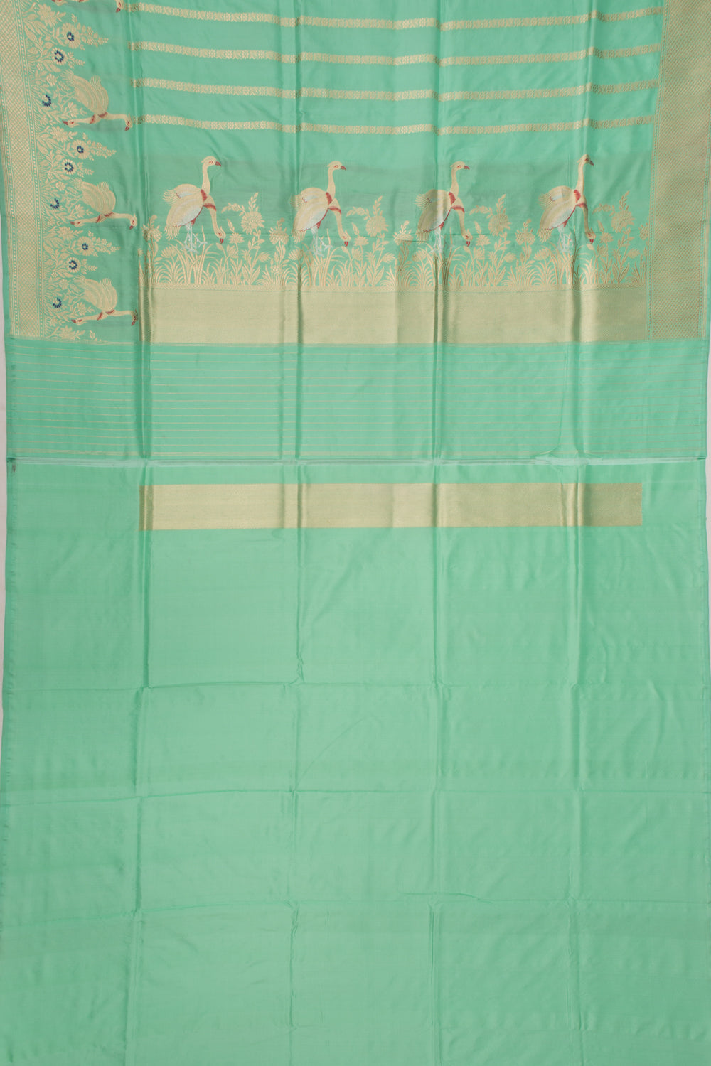 Banarasi Silk Vertical Lines Sea Green Saree