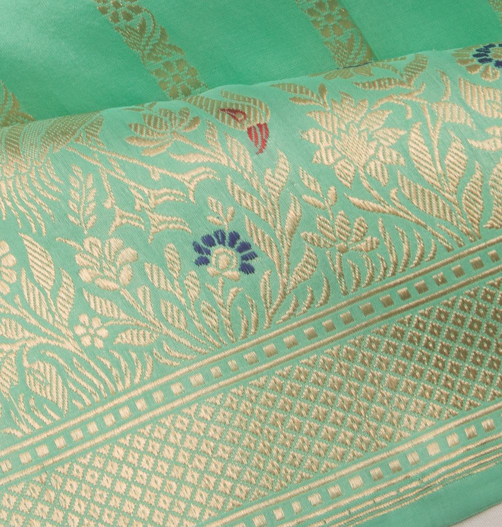 Banarasi Silk Vertical Lines Sea Green Saree