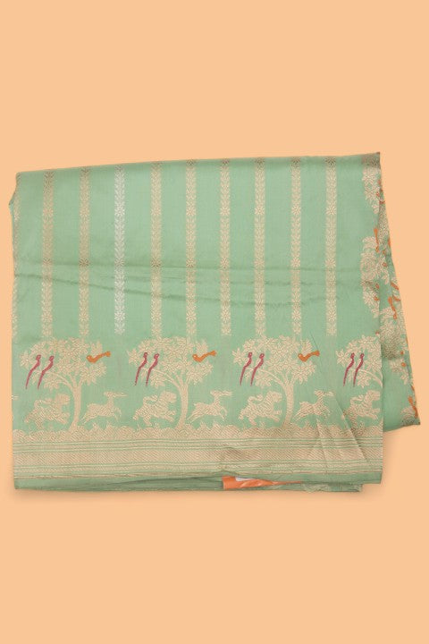 Banarasi Silk Vertical Lines Pastel Green Saree