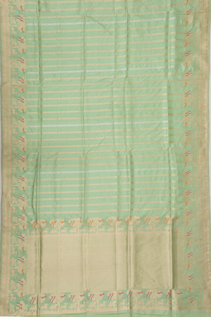 Banarasi Silk Vertical Lines Pastel Green Saree
