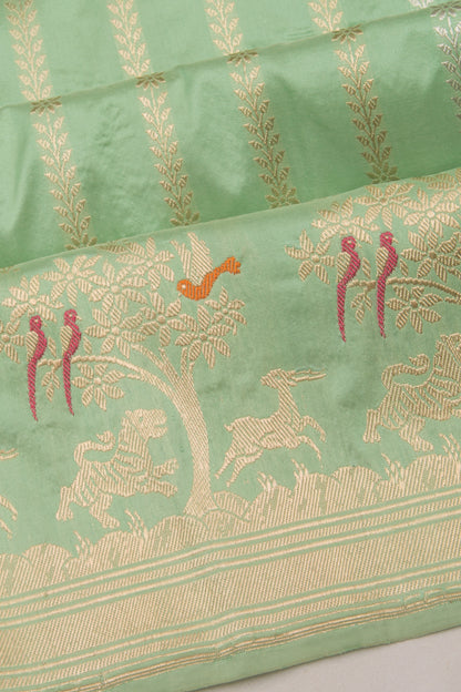 Banarasi Silk Vertical Lines Pastel Green Saree