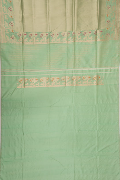 Banarasi Silk Vertical Lines Pastel Green Saree