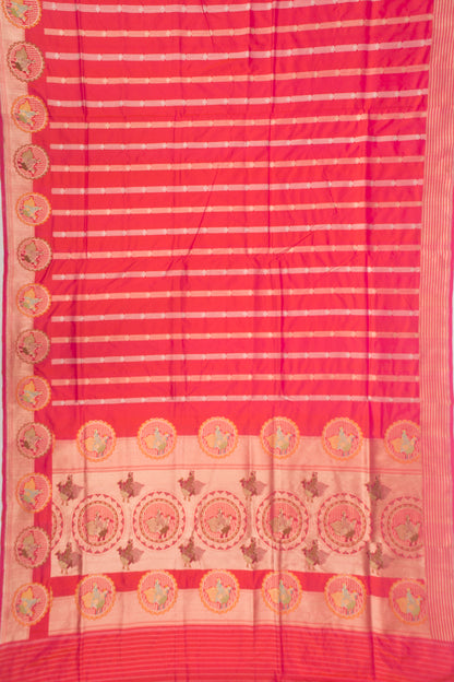 Banarasi Silk Vertical Lines Dual Tone Pink And Orange Saree