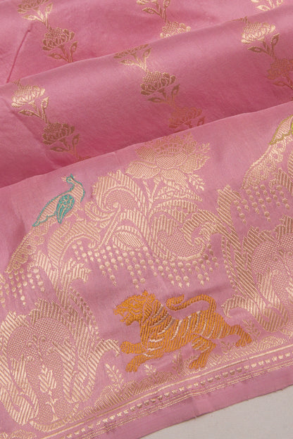 Banarasi Silk Vertical Lines Pink Saree