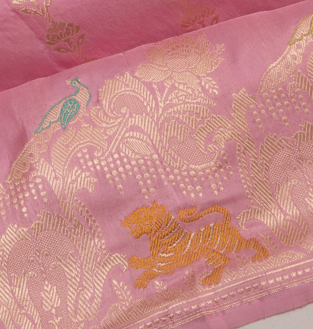 Banarasi Silk Vertical Lines Pink Saree