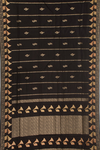 Banarasi Silk Vertical Lines And Butta Black Saree