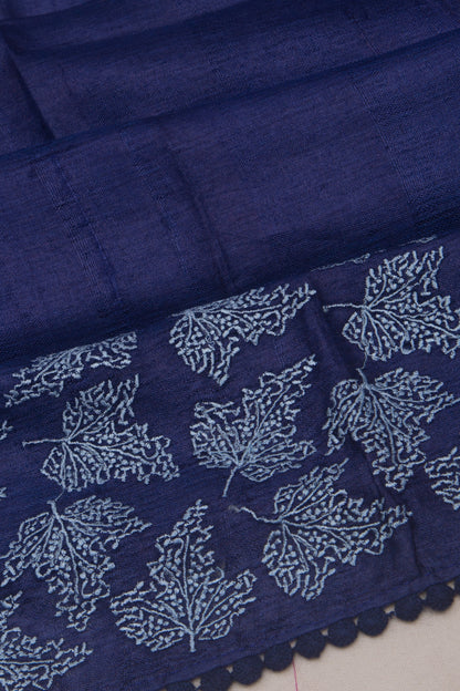 Tussar Plain Blue Saree