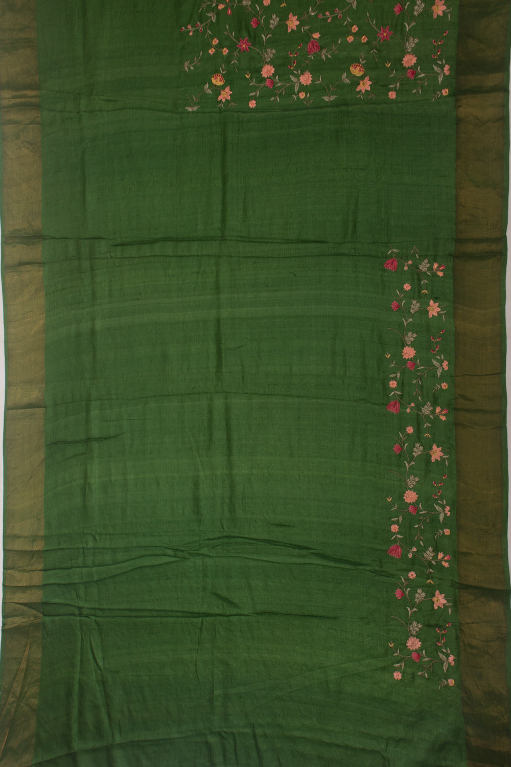 Tussar Embroidery Green Saree