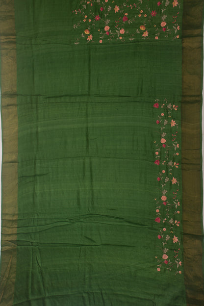 Tussar Embroidery Green Saree