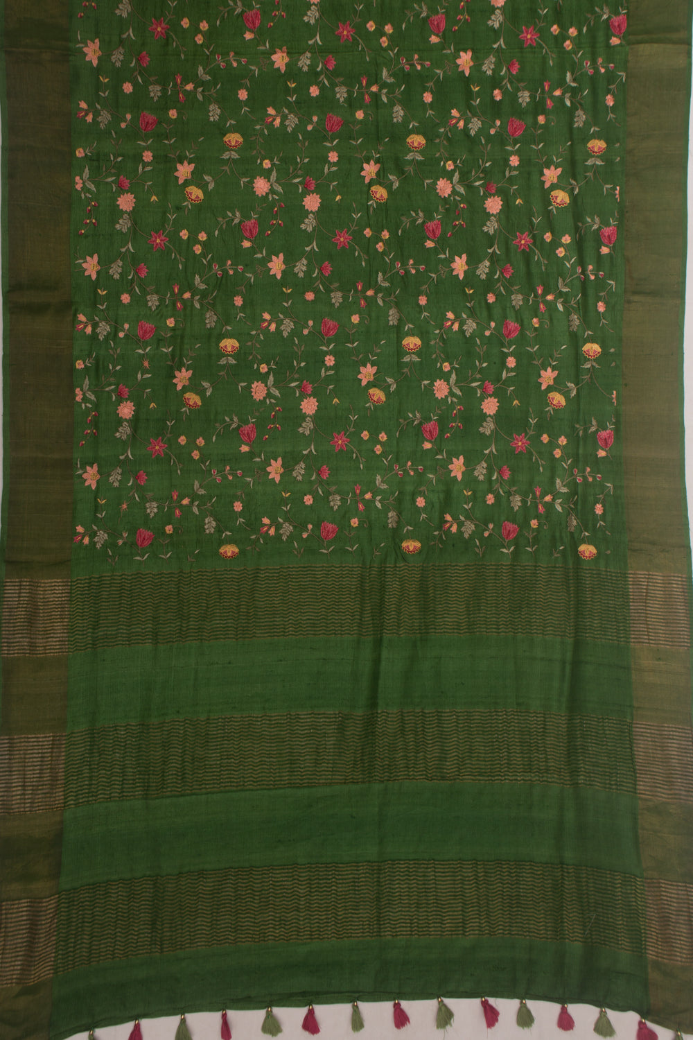 Tussar Embroidery Green Saree