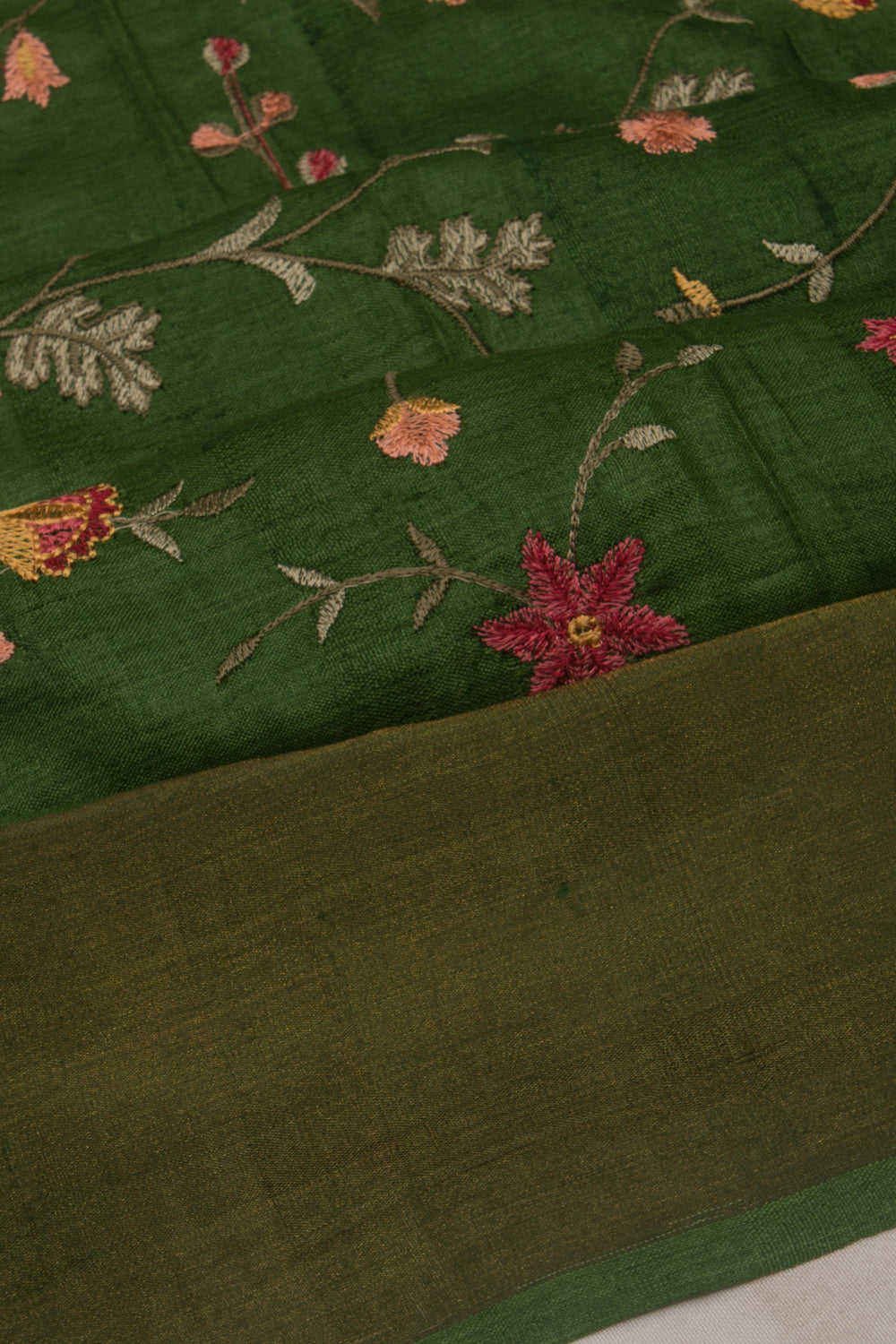 Tussar Embroidery Green Saree