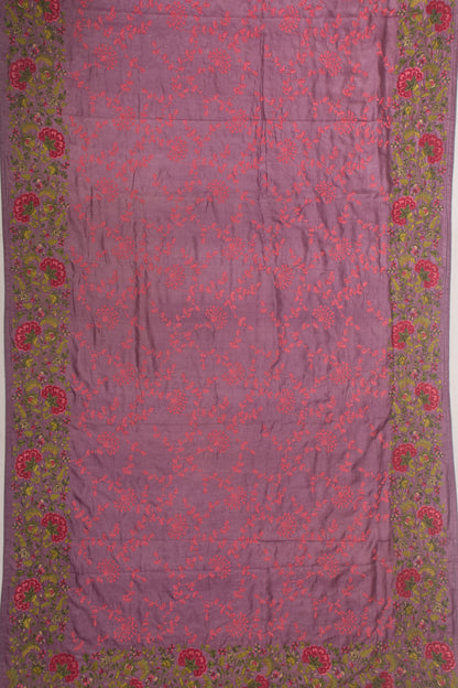 Tussar Embroidery Lavender Saree With Embroidery Border