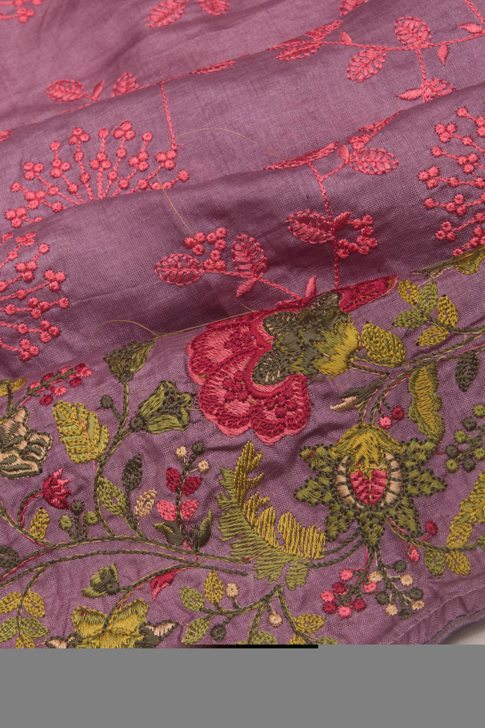 Tussar Embroidery Lavender Saree With Embroidery Border