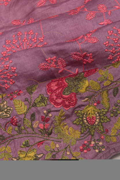 Tussar Embroidery Lavender Saree With Embroidery Border