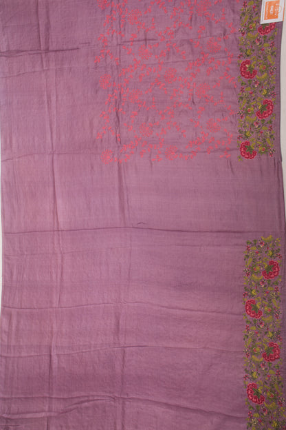 Tussar Embroidery Lavender Saree With Embroidery Border