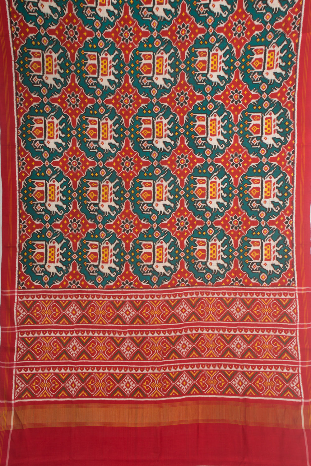 Patan Patola Chhabdi Bhat Silk Double Ikat Teal Green Saree